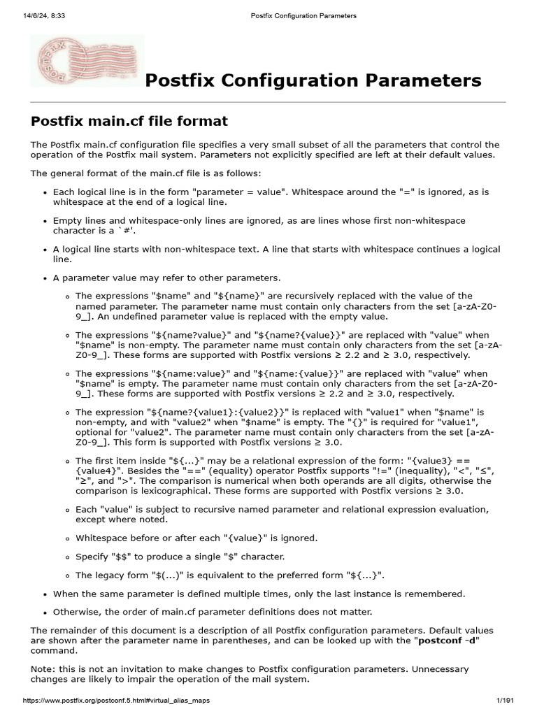 Postfix Configuration Parameters | PDF | Parameter (Computer ...
