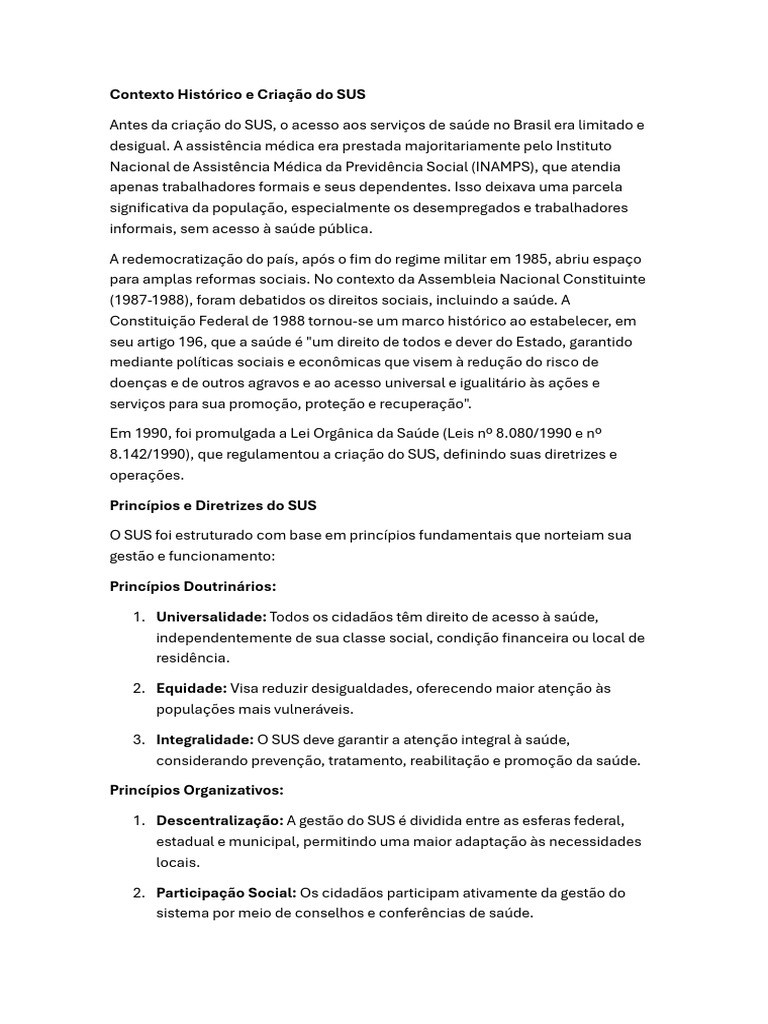 História e Princípios do SUS no Brasil | PDF | Ciência Política | Governo