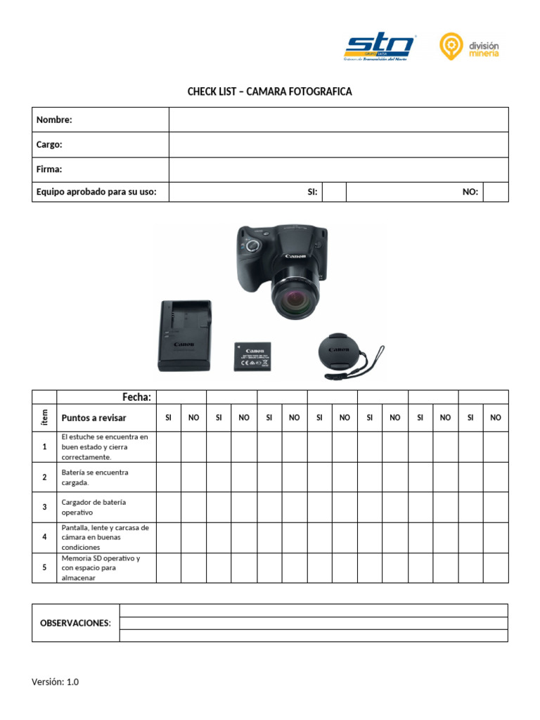 Checklist de Revisión de Cámara Fotográfica | PDF