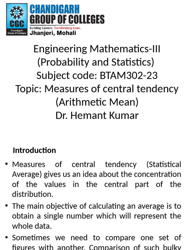 BTAM 302 Lech-1 | PDF | Mean | Average