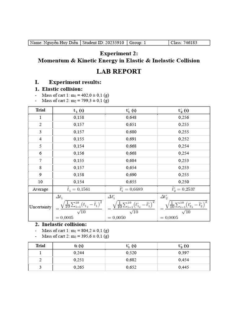 EXPERIMENT 2 REPORT | PDF | Collision | Momentum