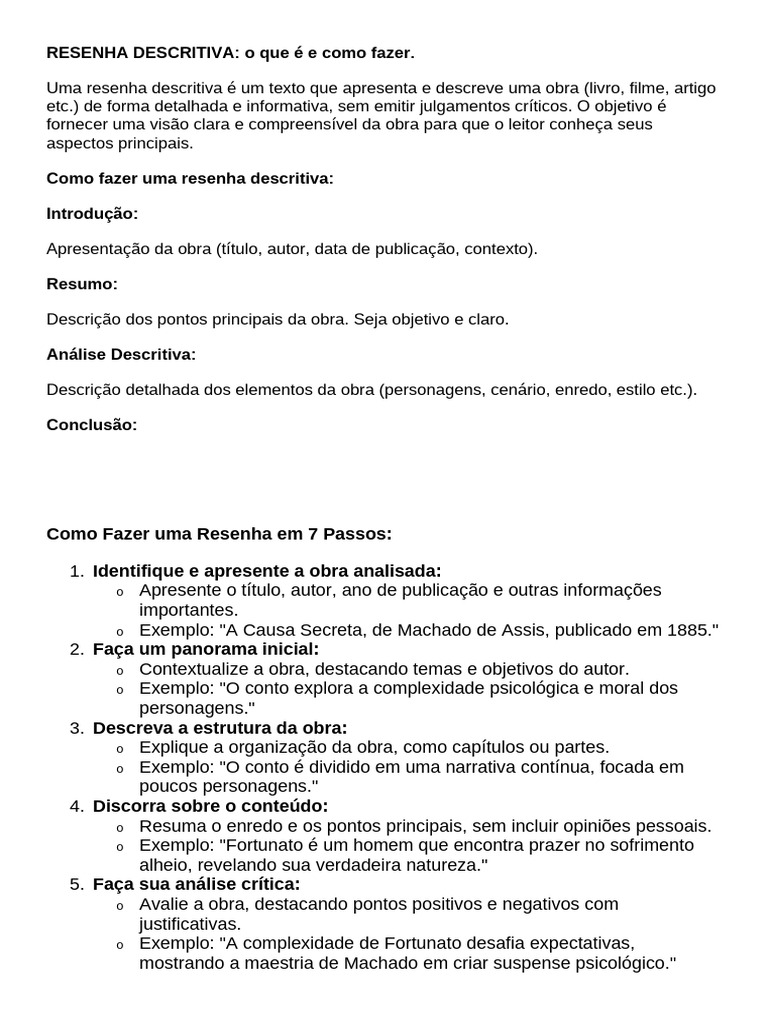 Como Fazer uma Resenha Descritiva | PDF