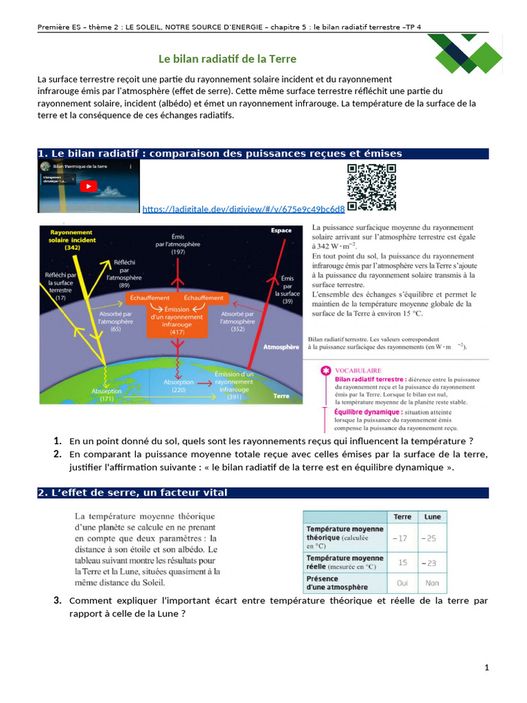 Bilan Radiatif Terrestre et Effet de Serre | PDF | Effet de serre | Terre