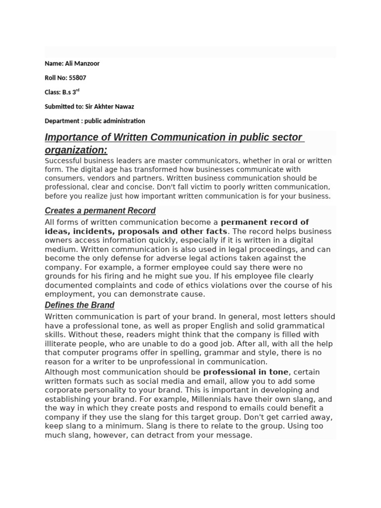 Importance Of Written Communication In Nursing
