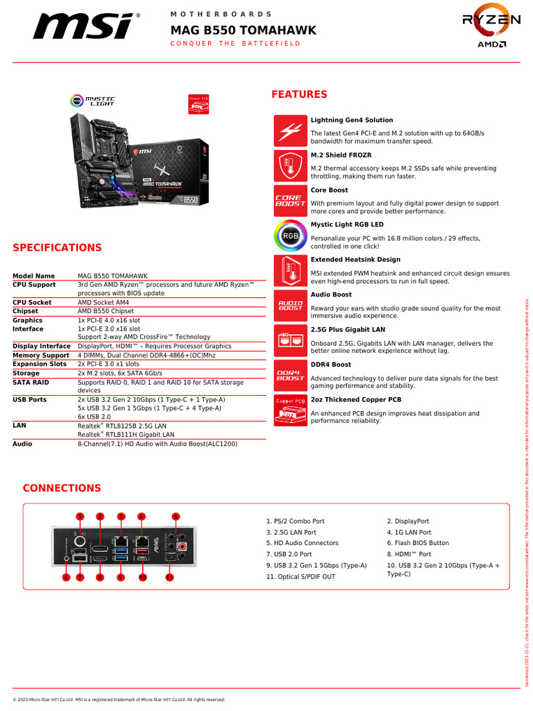 Mag b550 Tomahawk (1) | PDF | Usb | Computer Hardware