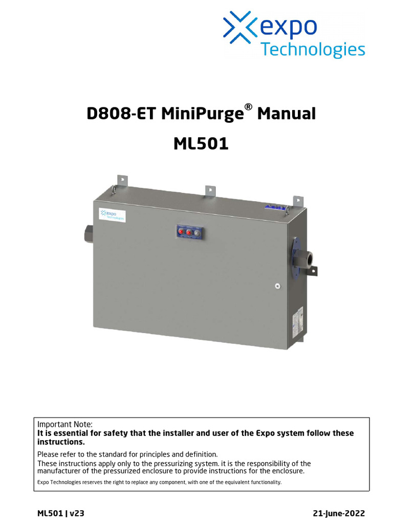 D808-Et Minipurge Manual Ml501: Important Note | PDF | Switch | Valve