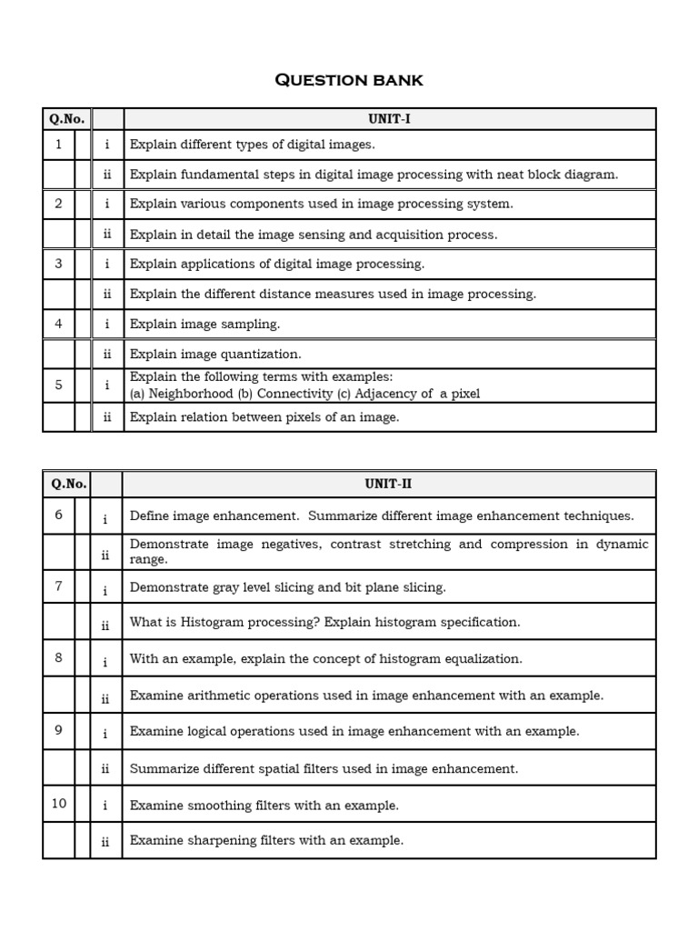 Digital Image Processing Question Bank | PDF | Image Editing | Image ...