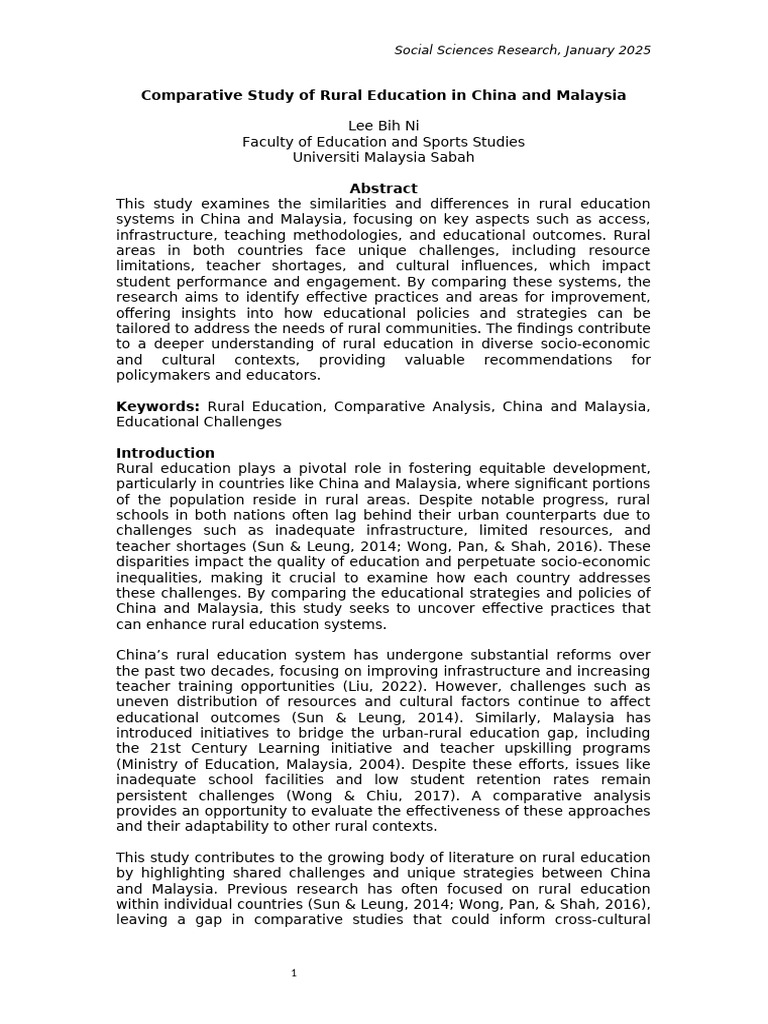 Rural Education: China vs. Malaysia | PDF | Teachers | Education Policy