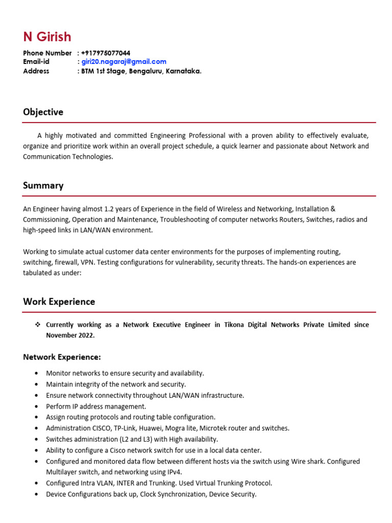 Resume | PDF | Computer Network | Network Switch