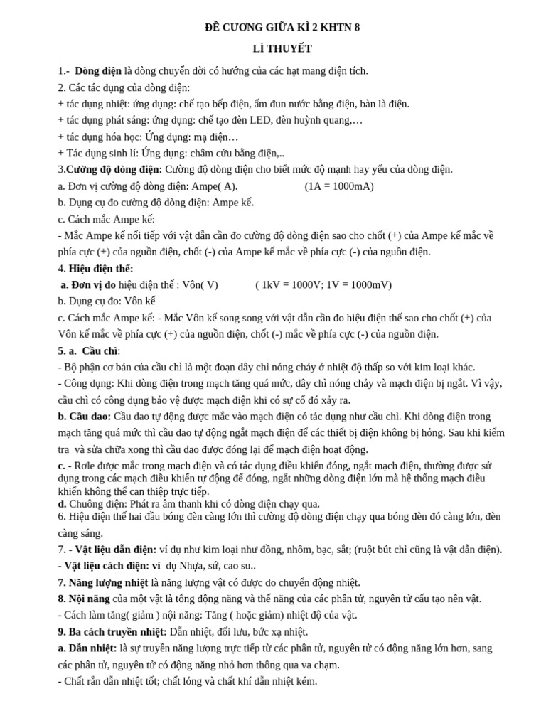Đề Cương Cuối Kì 2 Khtn 8 Đtm | PDF