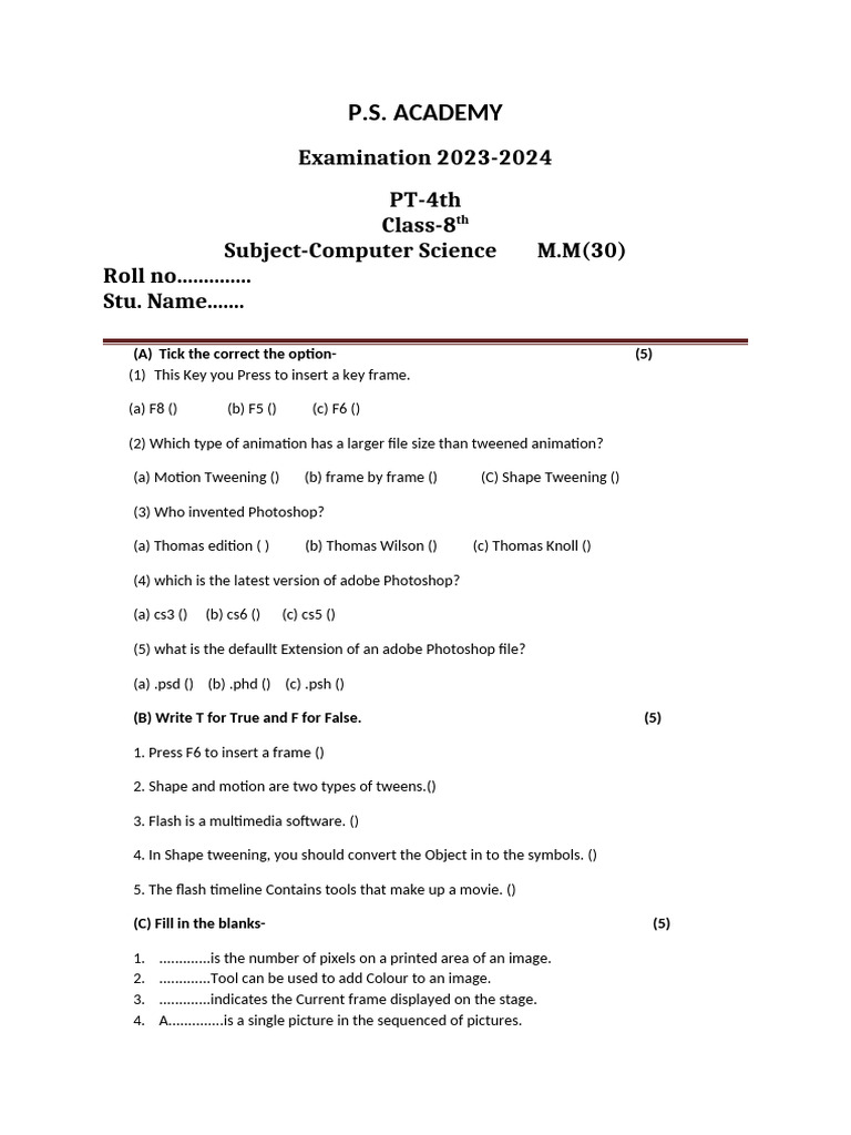 Class 8 Computer Science Exam Guide | PDF