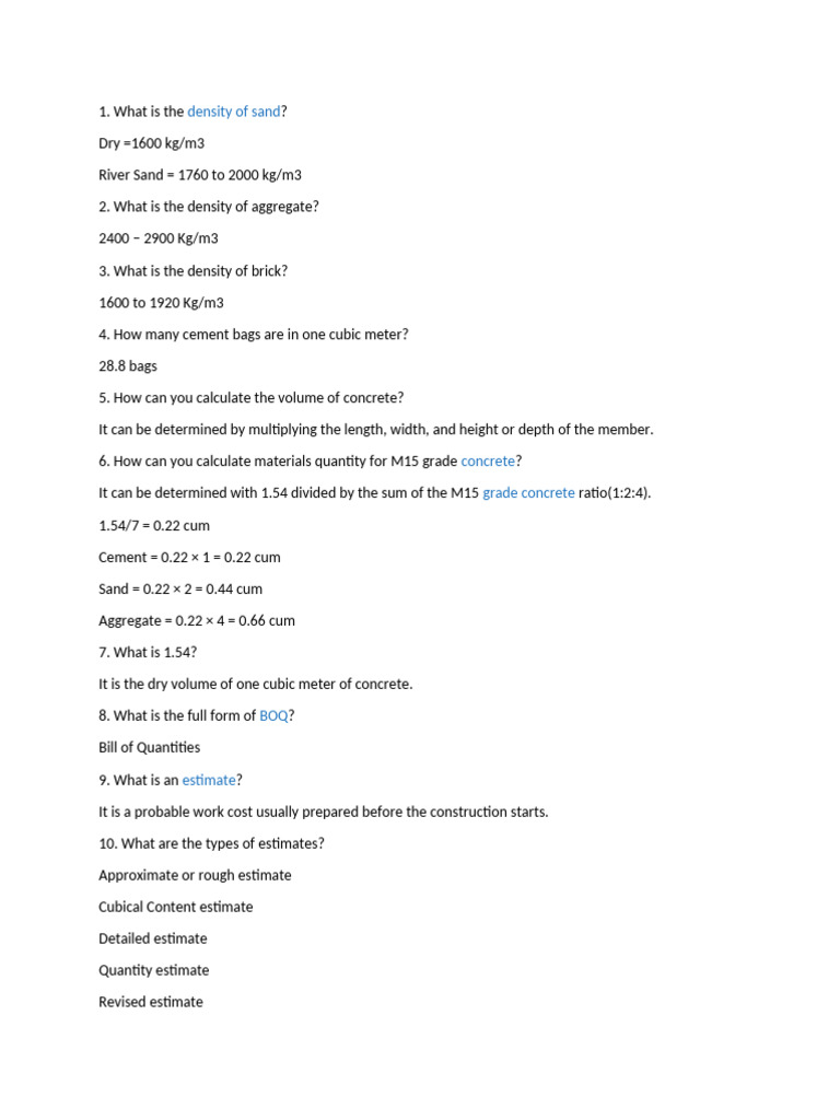 Construction Material Density and Estimation Guide | PDF | Concrete ...