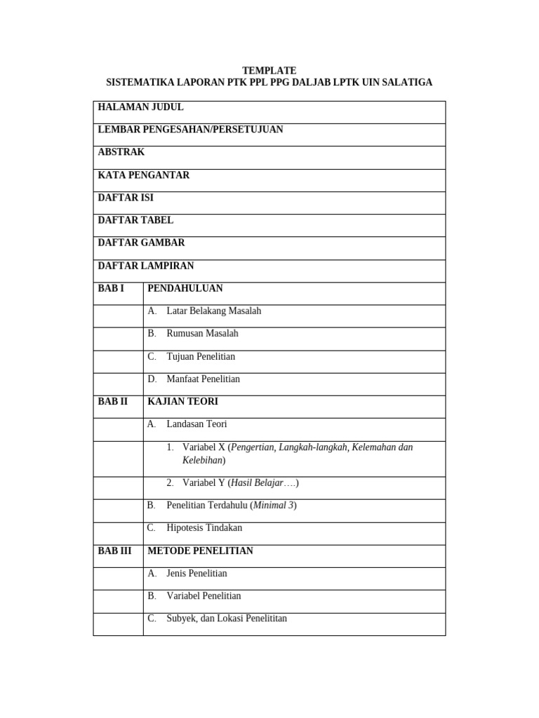 Sistematika Laporan PTK | PDF