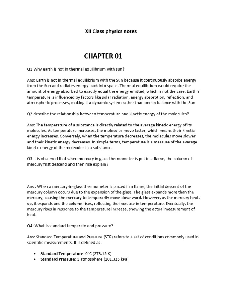 XII Class Physics Notes | PDF | Entropy | Heat