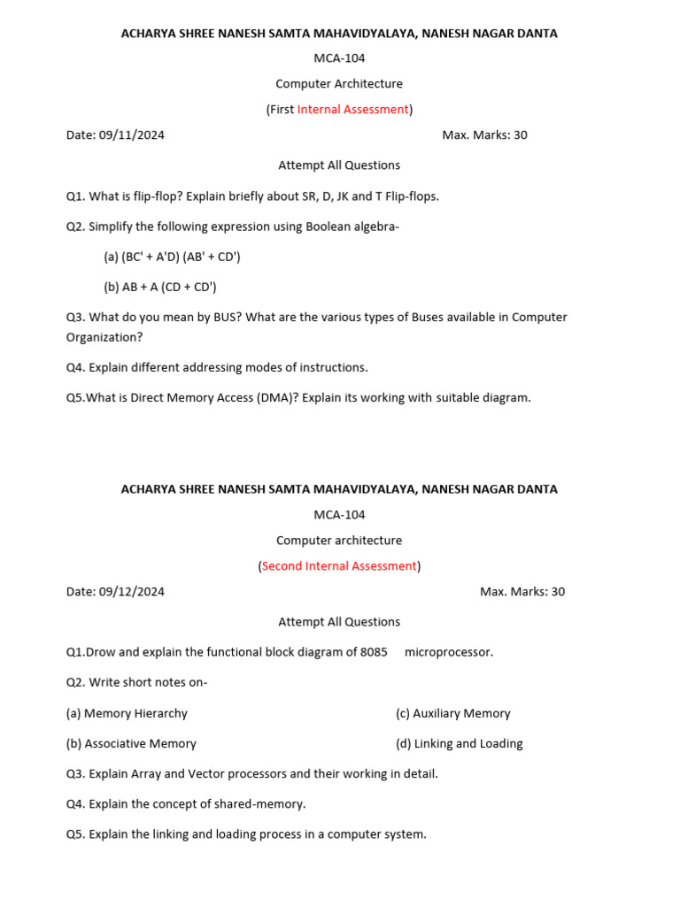 MCA-104 Computer Architecture | PDF