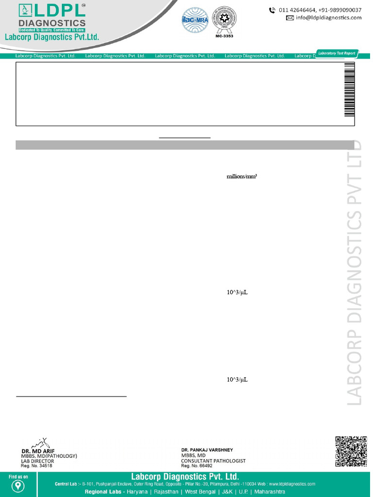 Complete Blood Count and CRP Report | PDF | C Reactive Protein | White ...