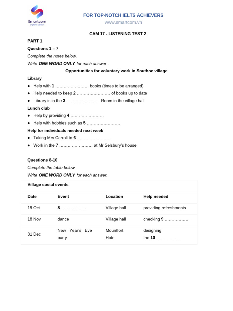 CAM 17 Listening Test 2 Overview | PDF