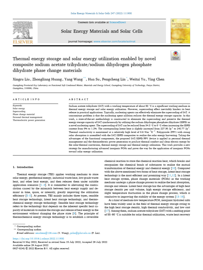 Solar Energy Materials and Solar Cells | PDF | Phase Transition ...