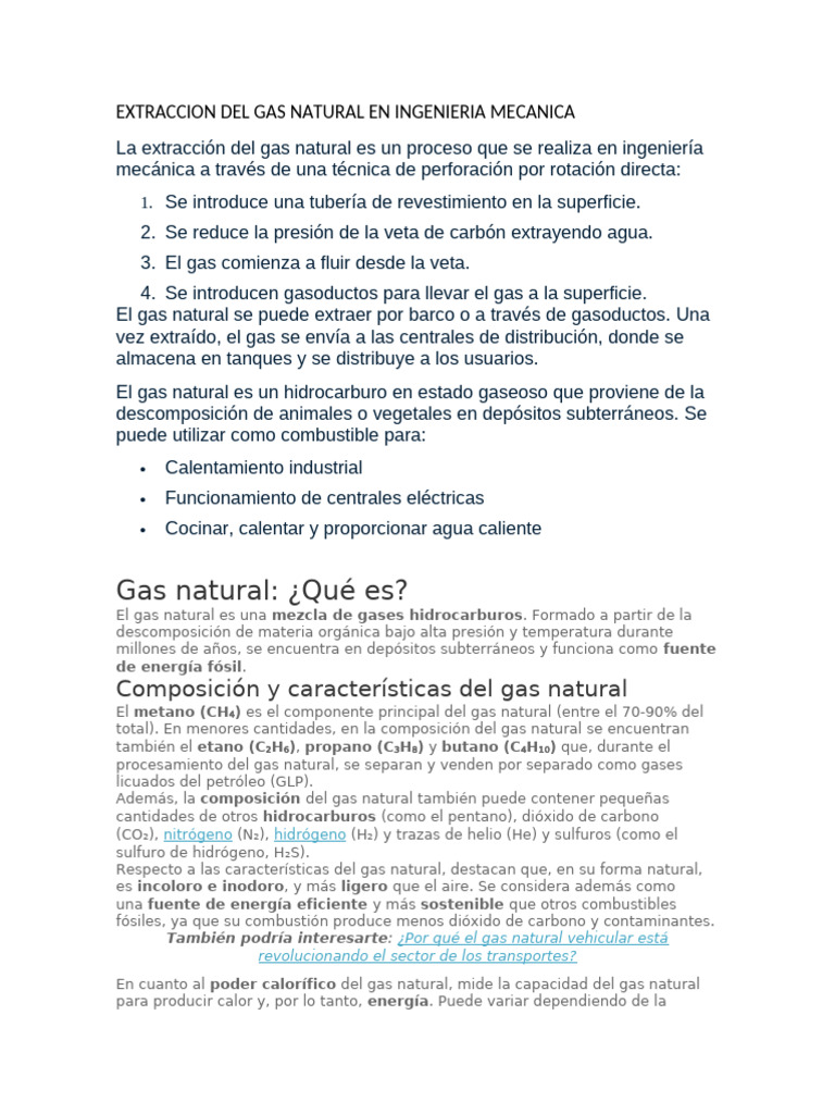 Extraccion Del Gas Natural en Ingenieria Mecanica | PDF | Gas natural ...