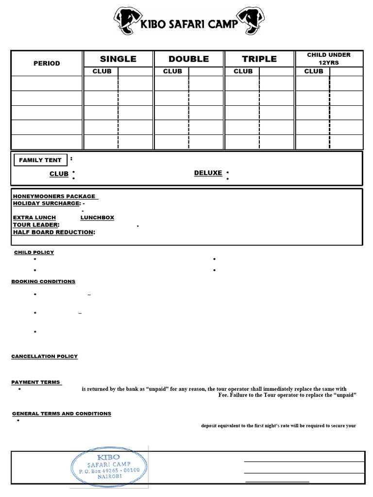 Kibo Safari Camp Rate Overview 2025 | PDF | Banks | Cheque