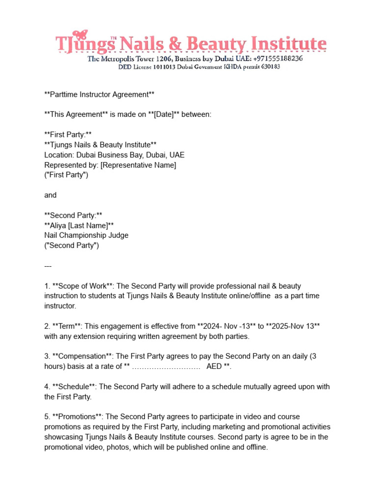 Parttime Instructor Agreement | PDF
