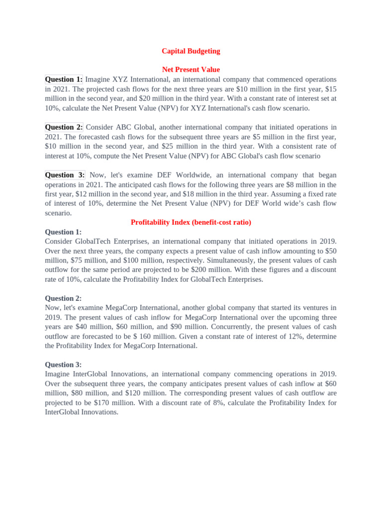 Capial Budgeting Pracice Questions | PDF | Net Present Value ...