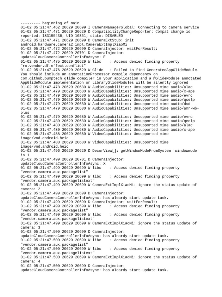 Camera Service Connection Logs | PDF | Computing | Software