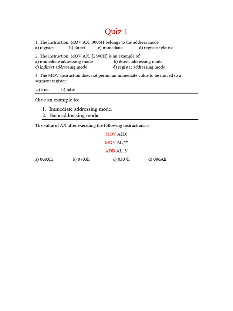 Quiz Assembly | PDF | Computer Hardware | Digital Electronics