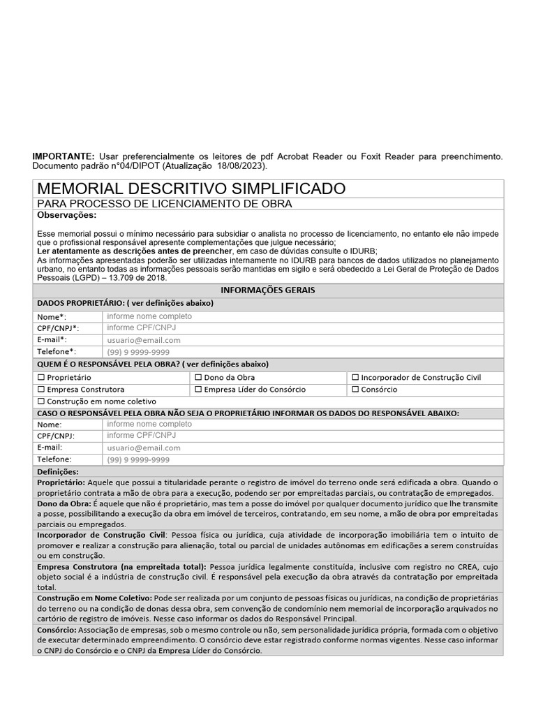 Memorial Descritivo para Licenciamento de Obra | PDF | Apartamento ...
