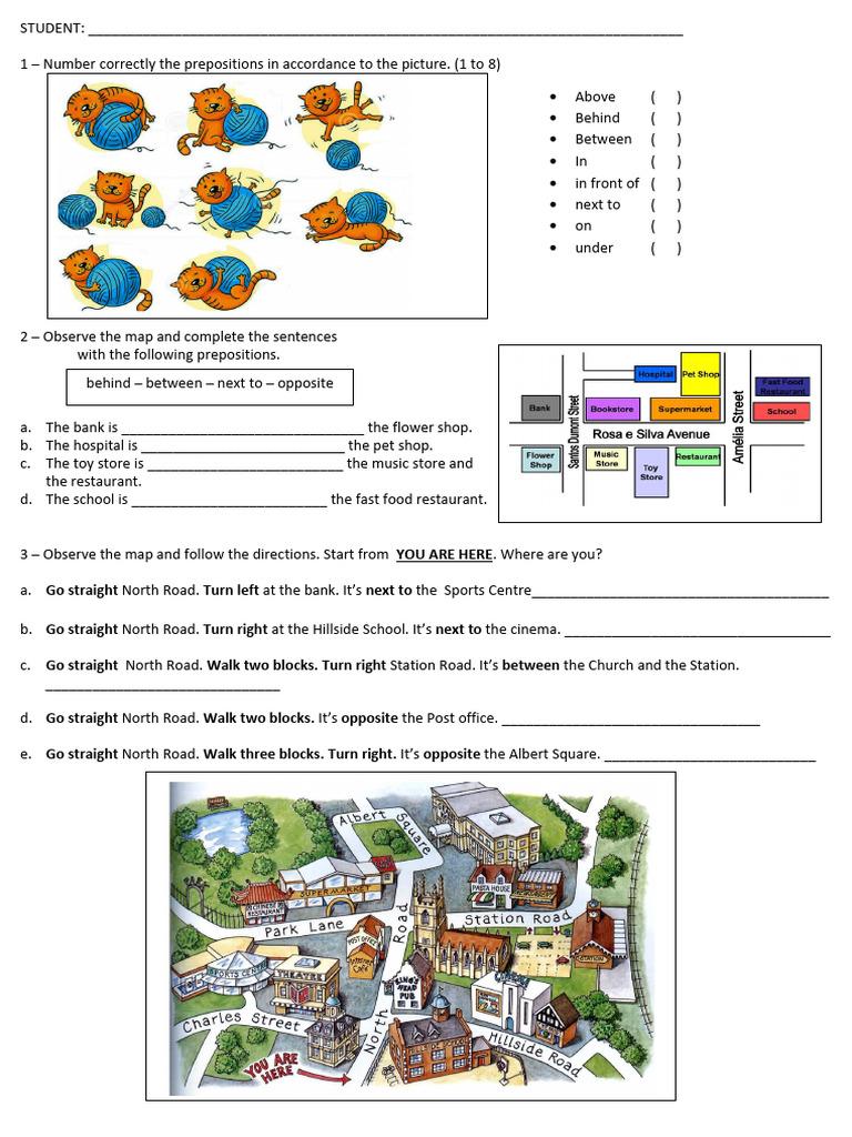 Prepositions Practice with Map Directions | PDF