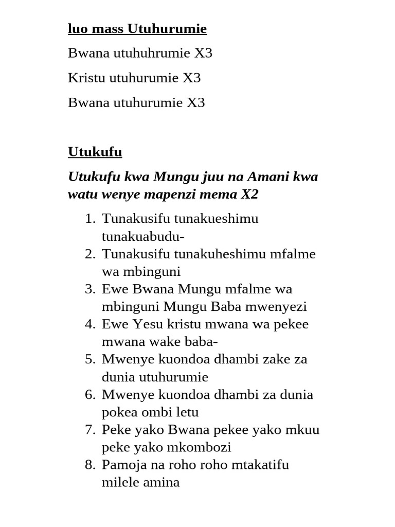 Luo Mass Utuhurumie | PDF