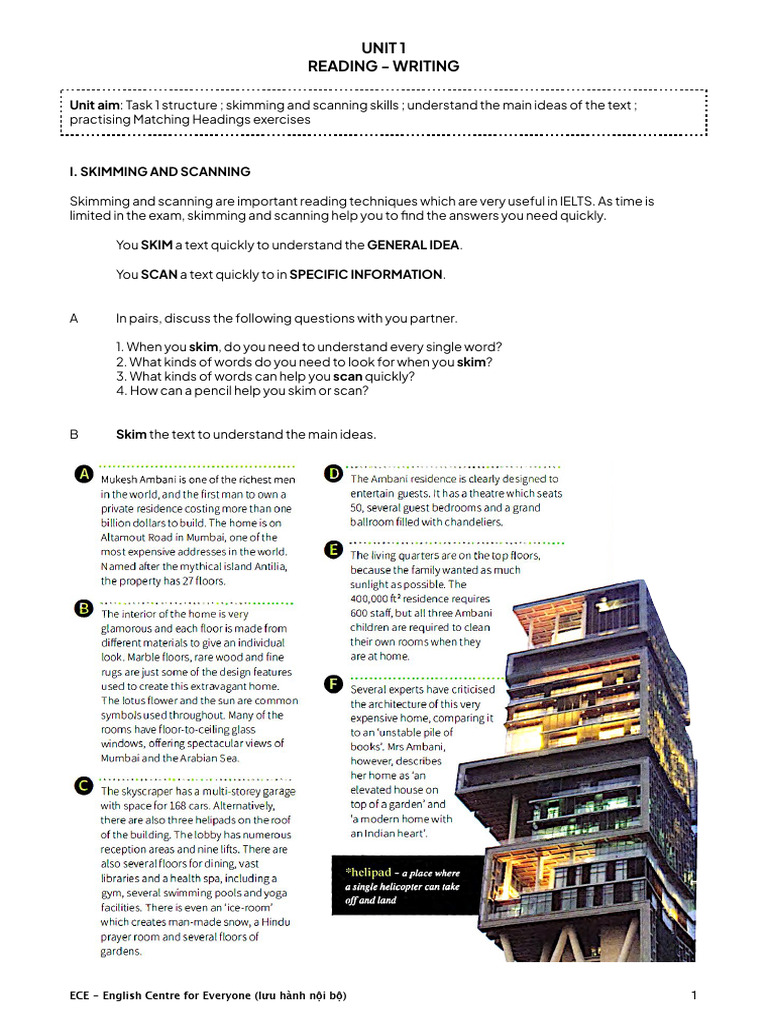 Unit 1 Reading - Writing | PDF | Vocabulary | Speed Reading