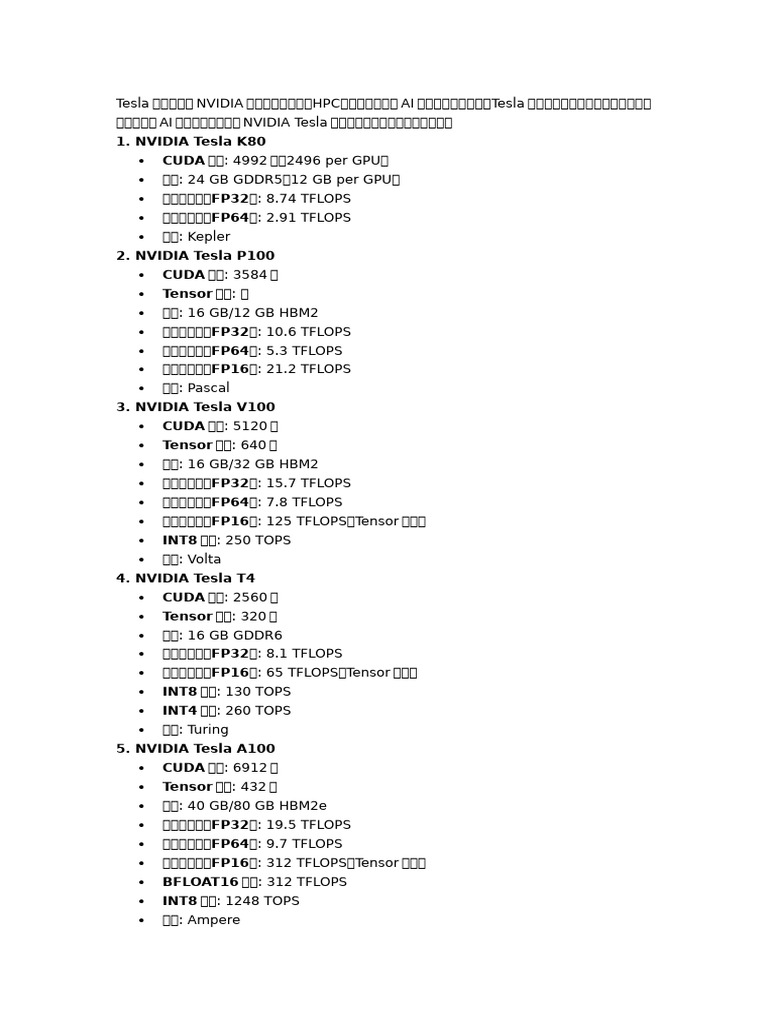 Tesla系列显卡| PDF