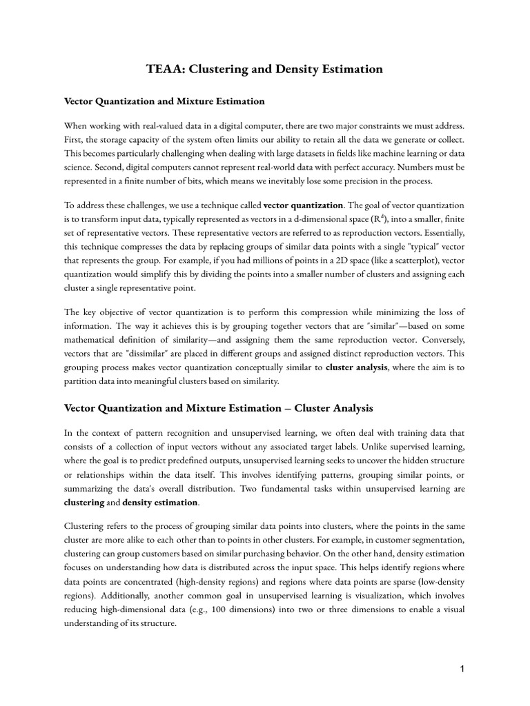 Vector Quantization & Clustering Techniques | PDF | Cluster Analysis ...