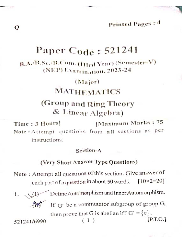 group and ring theory+ linear Algebra | PDF