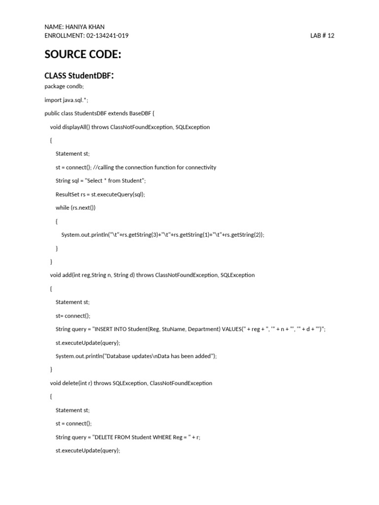 Java Student Database Management | PDF | Software | Sql