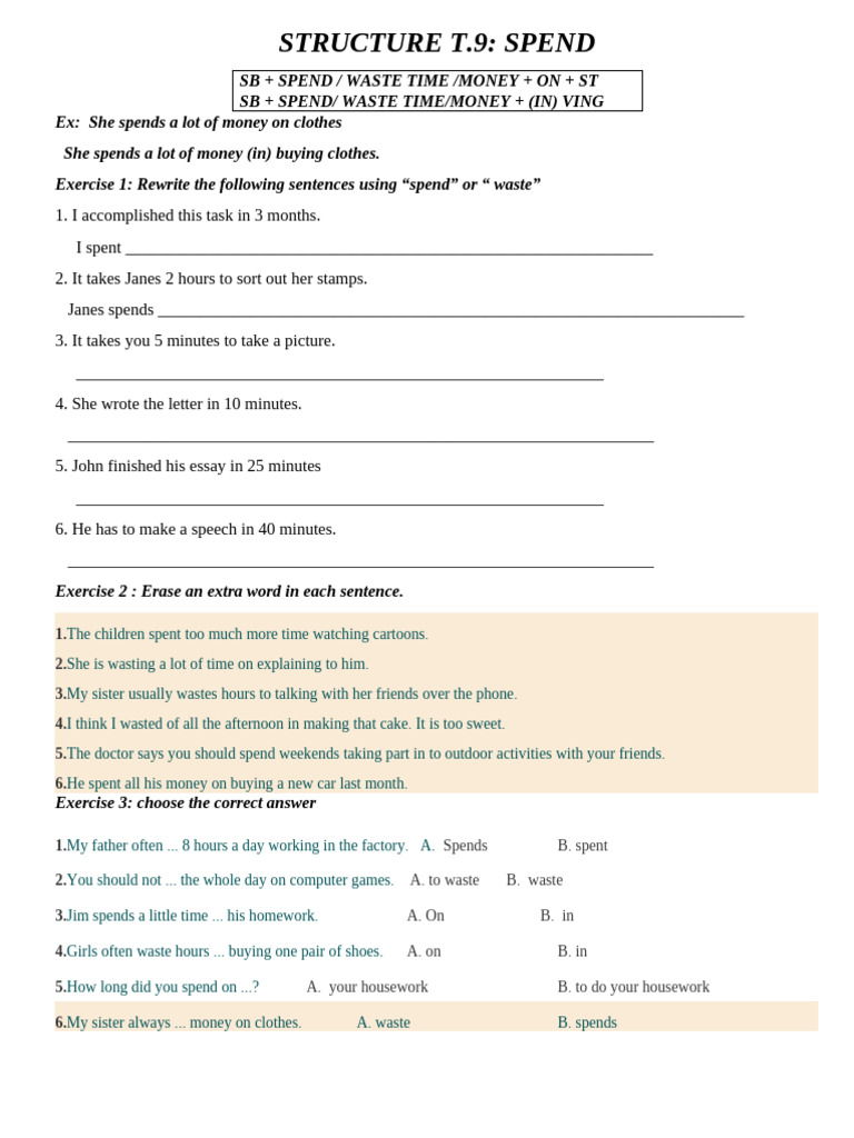 Sentence Structure T 9 | PDF