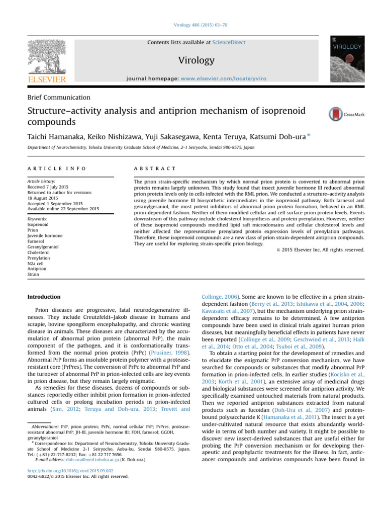 Structure Activity Analysis and Antiprion Mechanism of Isoprenoi 2015 ...