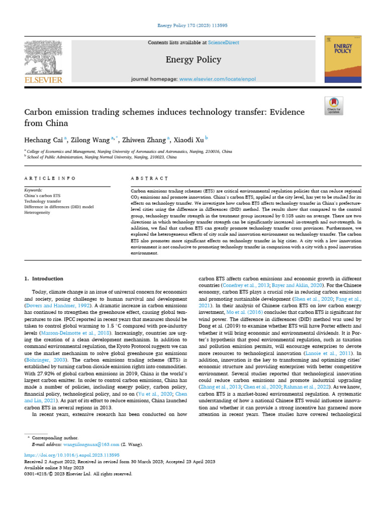 Carbon ETS and Technology Transfer in China | PDF | Greenhouse Gas ...