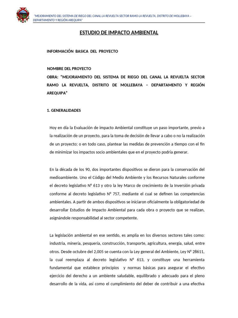 Estudio Ambiental Riego Canal Arequipa | PDF | Entorno natural | Riego