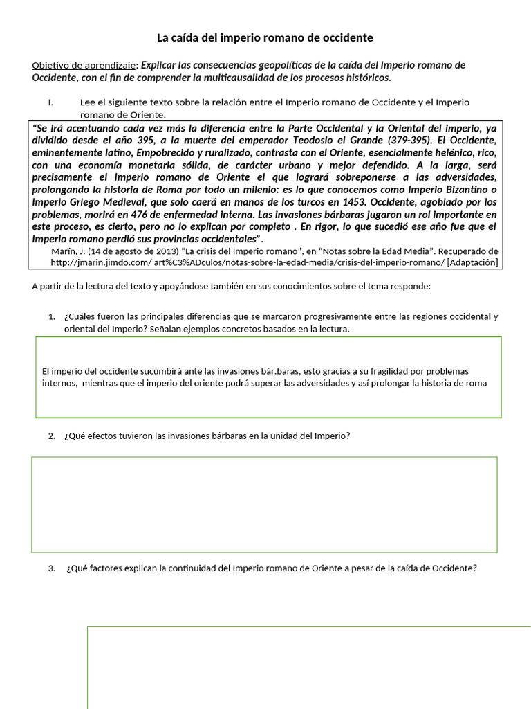 Hojas De Trabajo Sobre La Caída De Roma Roma Y La Caida Del Imperio