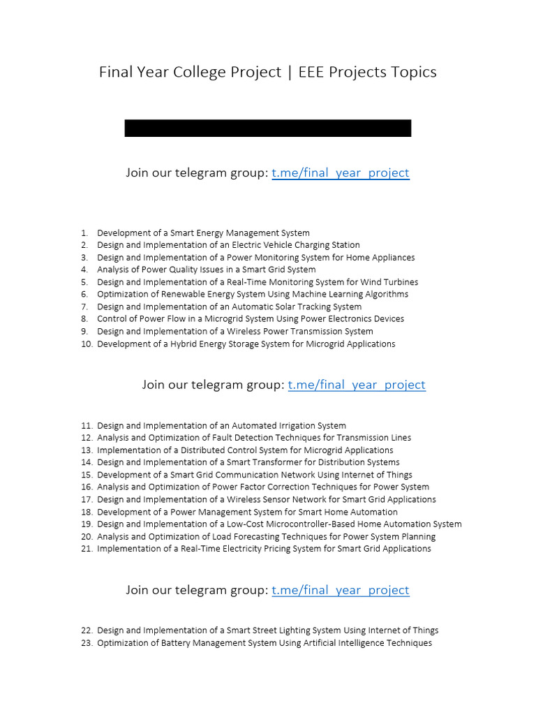 EEE Final Year Project Ideas List | PDF | Smart Grid | Electric Power ...