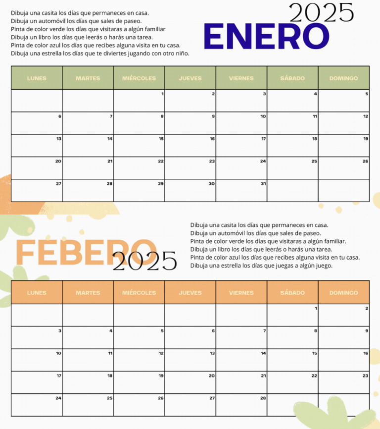 Calendario 2025 Ilustrado Amarillo y Naranja PDF