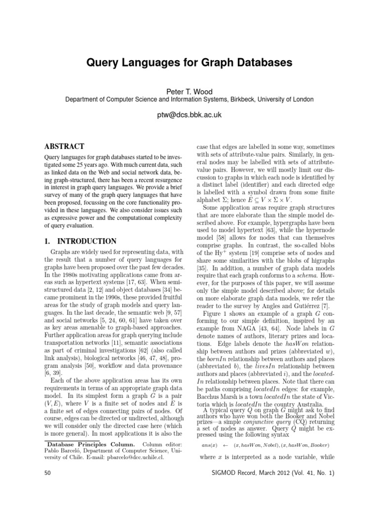Query Languages for Graph Databases | PDF | Vertex (Graph Theory ...