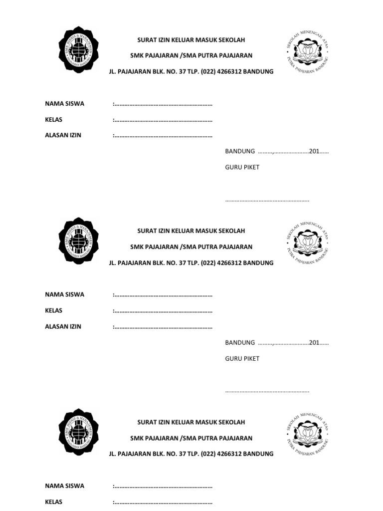 Surat Izin Keluar Masuk Sekolah