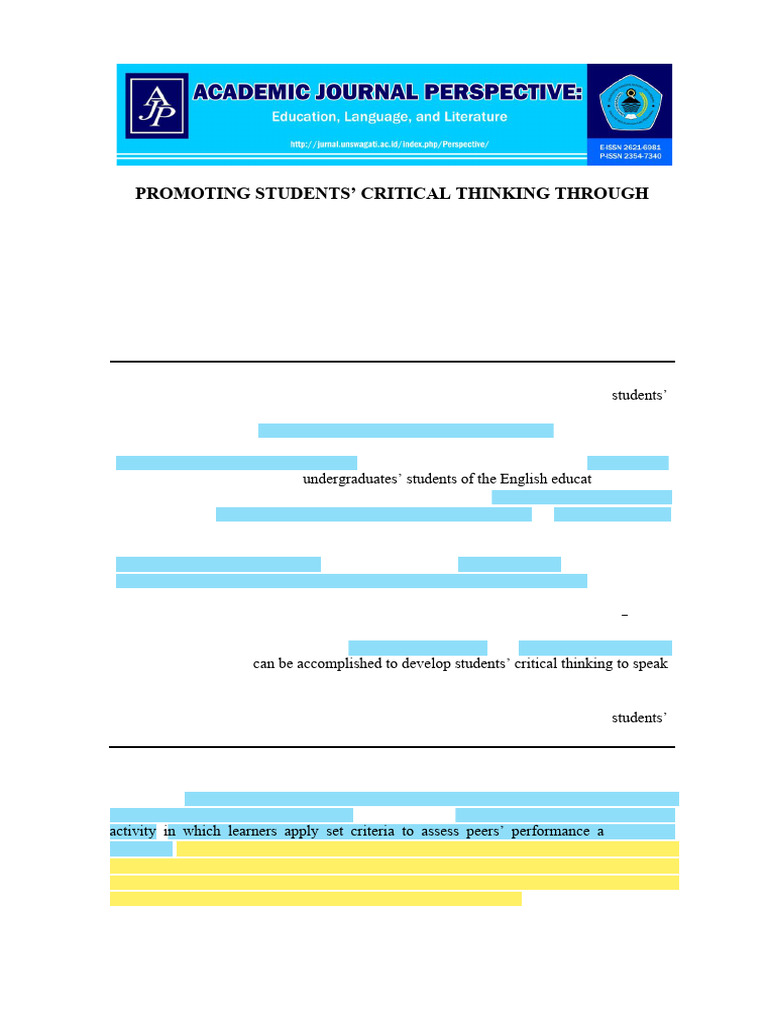 Enhancing Critical Thinking via Peer Feedback | PDF | Critical Thinking ...