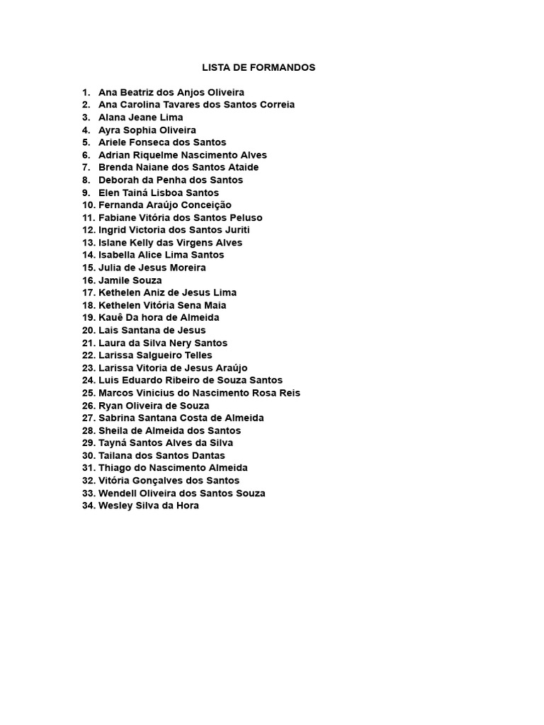 Lista de Formandos 2023 | PDF