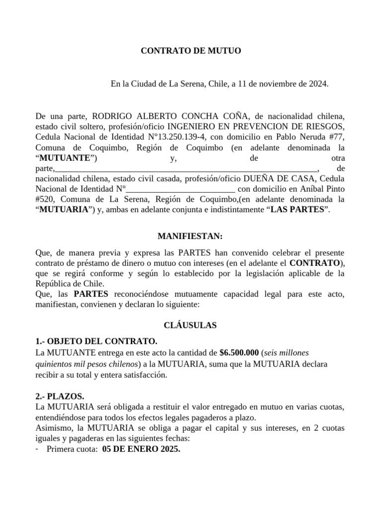 Contrato de Mutuo | PDF
