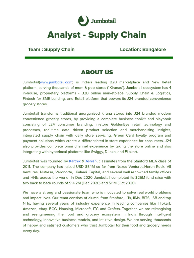 Job Description - Data Analyst - Supply Chain | PDF | Supply Chain