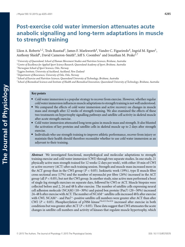 Post-Exercise Cold Water Immersion Attenuates Acute Anabolic Signalling ...